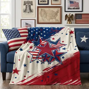 Patriotic Star Throw Blanket | Soft Plush 4th of July Red White Blue Star Blanket for Independence Day, Gift Giving, Couch, Bed, Camping & Pet Use 0522Y5