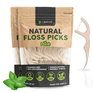 Biodegradable Floss Picks - Natural Straw Wheat Handle | Thin & Durable Thread for Tight Gaps! | Dental Flossers for Adults | Gentle on Gums & Teeth | Eco Friendly, Vegan, Natural Oral Plastic