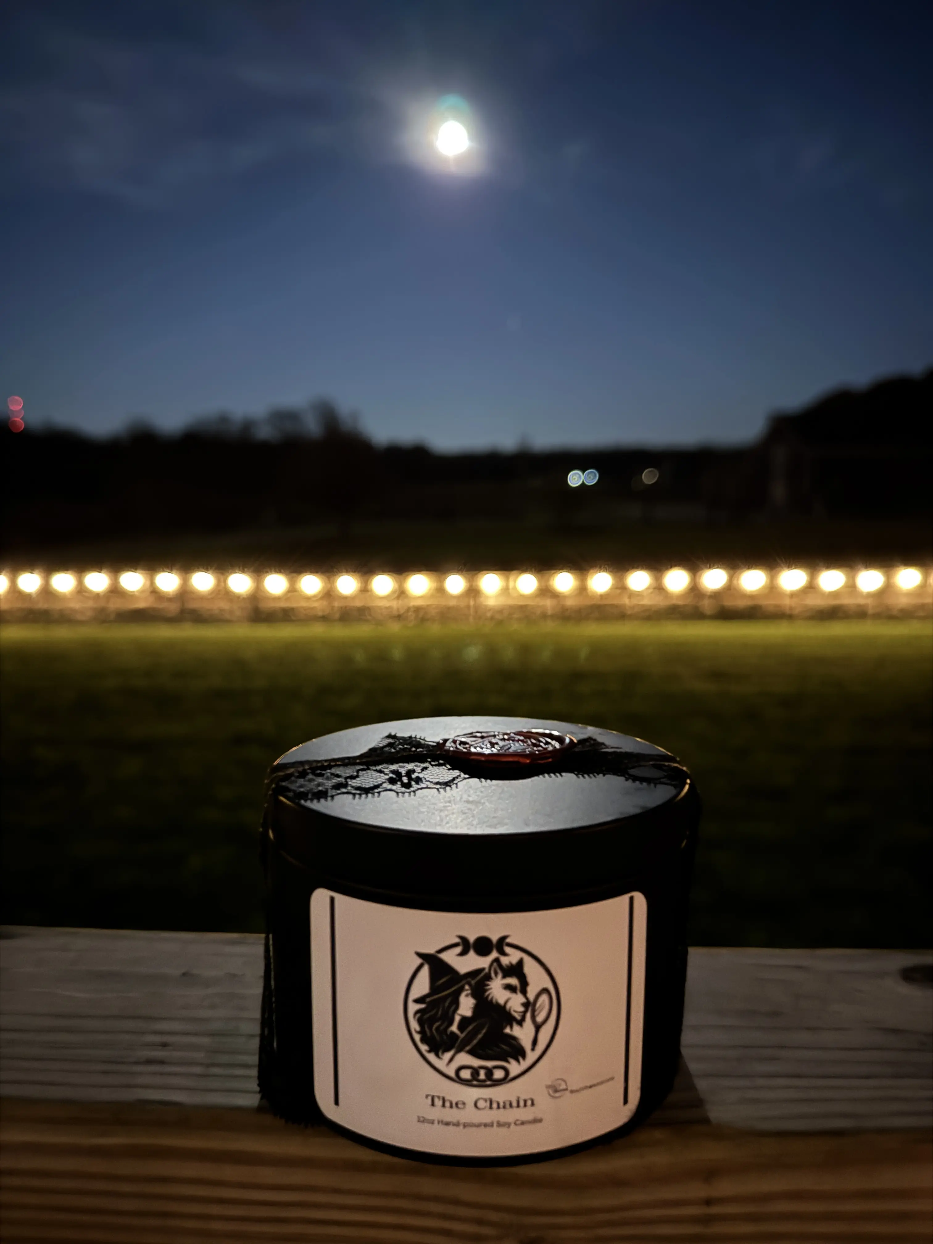 The Chain 12oz Soy Candle in Black Reusable Tin from Book One of The Chain Trilogy Howls in The Dark Eco-Friendly Hand-Poured Wax for Cozy Ambiance