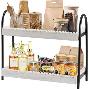 2 Tier Coffee Bar Organizer,  Coffee Bar Accessories Shelf for Countertop, Rustic Coffee Station Organizer Decor Stand Rack for Mugs Cups Syrup, Condiment Storage Holder for Kitchen, Home, Office