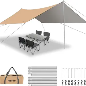 Hammock Rain Fly, 12x10FT Camping Tarp with Poles, Waterproof and Ultralight Survival Tent Tarp for Outdoors, Camping, Hiking, Picnic, Backpacking