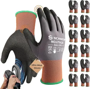 Schwer Safety Work Gloves with Sandy Nitrile Coating, 6/12 Pairs  Max Abrasion Resistance Heavy Duty Working Glove with Grip