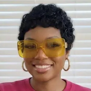 OPQHAIR Pixie Cut Wig Human Hair for Women, Short Loose Curly Wig with Bangs and Layered Waves, Glueless Rose Net Design, Stylish One-Piece Wig for Daily Party and Special Occasions