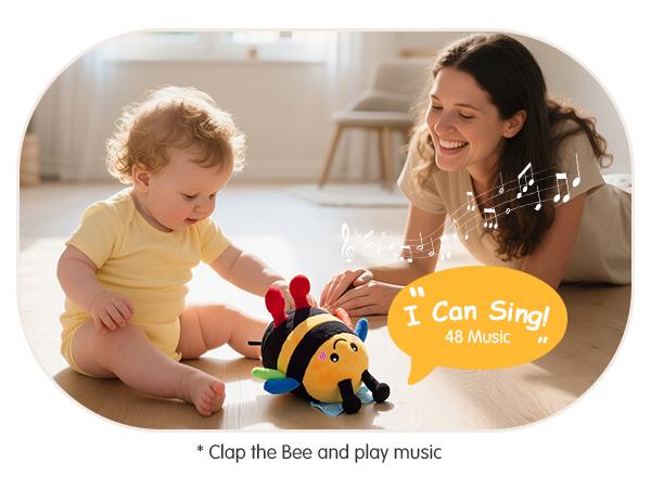 hahaland Baby Toy for 6-12 Months – Crawling Musical Dancing Bouncing Learning Bee Plush,Abeja que baila/Abeja que canta/ Interactive,48 Songs & Repeat what you say,Tummy Time Toy infant toy for Birthday 0-3 Months/6-12 Months Easter Basket Stuffers