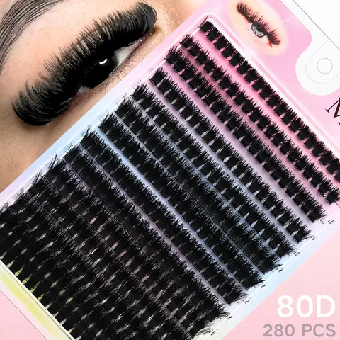 280 Clusters 80D Russian Volume Lashes, Mixed Lengths, Reusable DIY Eyelash Extensions, 8-16mm Length, 0.07mm Thickness, Suitable for Beginners, Anime and Ultra-Dense Styles, Festival Gift, Fake Eyelashes Clusters