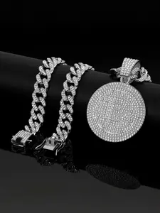 Hiphop Style Round Pendant Necklace, Initial Letter Necklace with Letter B Design, Alloy Chain Jewelry for Men & Women, Streetwear Fashion Accessory