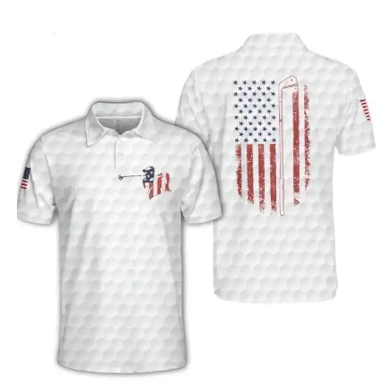 USA Flag Polo Shirt Mens Moisture Wicking Golf Outfit