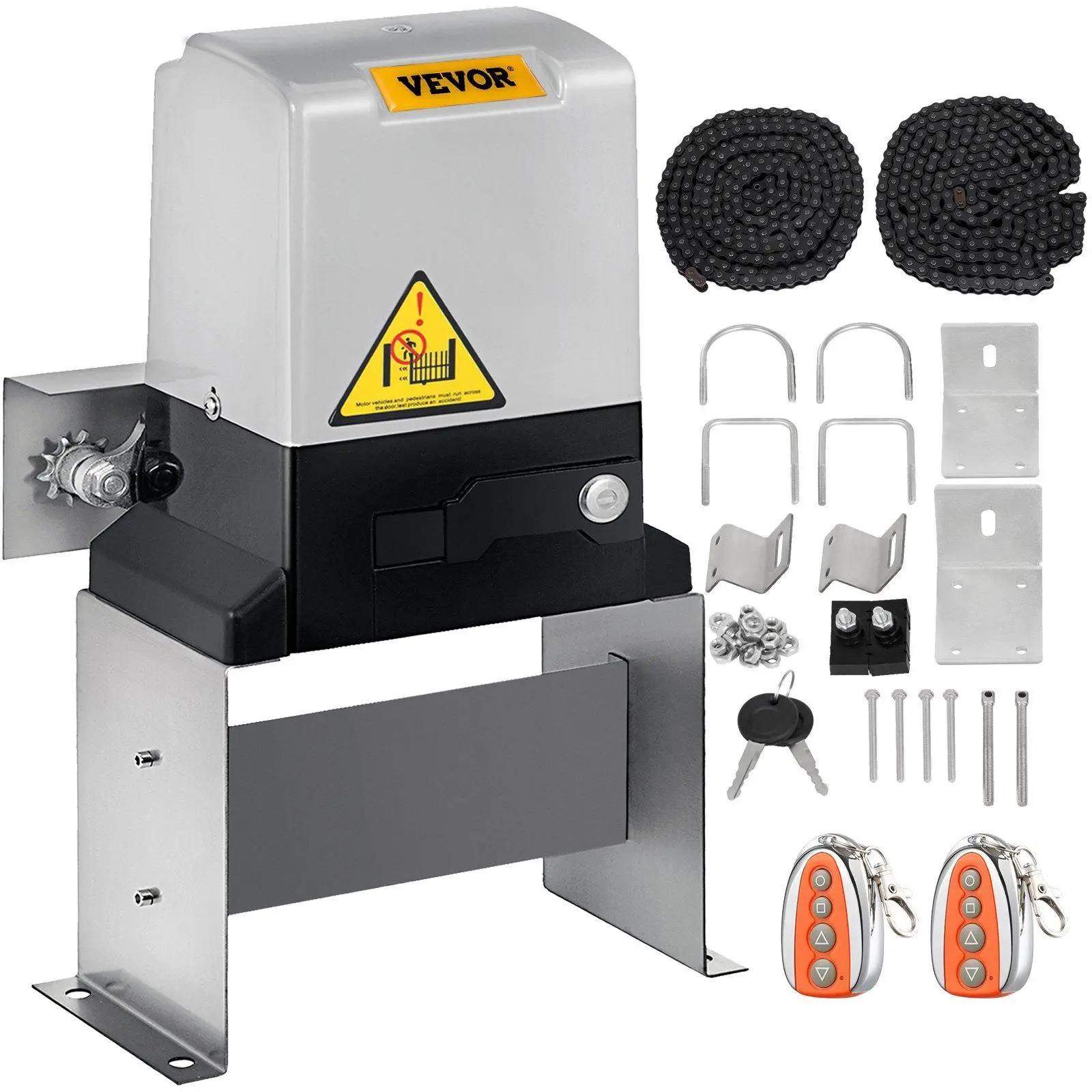 VEVOR Outdoor Automatic Sliding Gate Opener with Remote Control, 1400 lbs Max Weight, 370w Pure Copper Motor, 20ft Track Chains, 9in Height Base, AC Power Supply, 40 ft/min Speed, 2 Remotes, Obstruction Stop, Security Hardware Kit, Auto Close#BacktoSchool