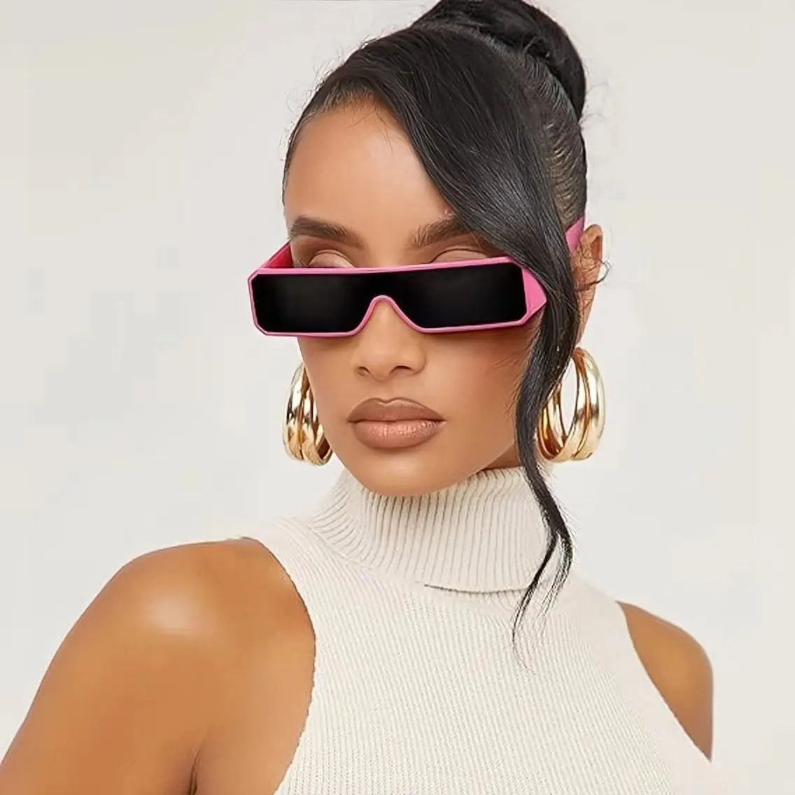 Trending Y2K Sunglasses Small Rectangle Frame One Piece Lens 