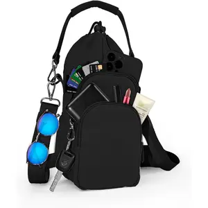 Water Bottle Holder with Strap, 4 Big Pockets with Compartment, 24oz/32oz/40oz Crossbody Water Bottle Carrier Bag