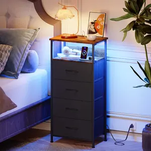 Somdot 4/5 Drawers Dresser with Charging Station and LED Light for Bedroom, Tall Nightstand with Removable Fabric Bins for Bedside Living Room Nursery Laundry Closet Entryway Hallway nightstand sets of 2 nightstand sets of 2 Decorative furniture homegood