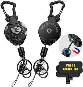 ELV Heavy Duty Retractable Keychain with Magnetic Closure and Carabiner, Retractable ID Badge Holder Clip, Retractable Badge Reel with 31” Dyneema Cord, Key Ring, Lobster Claw Clasp and Phone Tethers