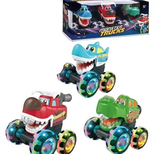 3 Pack Monster Truck Toy - Motion Activated Light Up Cars for Toddlers - Monster Glow Rover LED Wheels - Baby Boy Toys - Press and Go Dinosaur Trucks for Kids Boys Birthday Gifts for Christmas