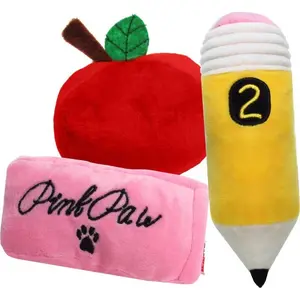 Teacher's Pet Combo Toy Set of 3 - Dog Toys - Pencil, Apple, Eraser