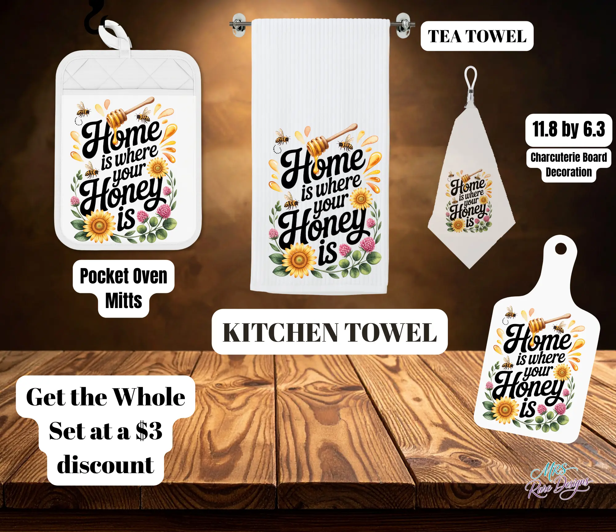 "Home Is Where Your Honey Is" 4-Piece Kitchen Gift Set