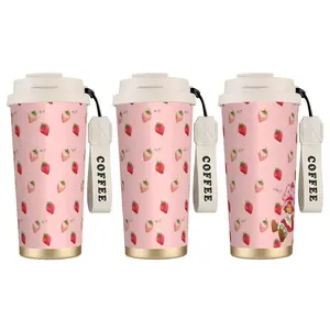 1pc Strawberry Girl Cartoon Stainless Steel Tumbler - 18oz Insulated Water Bottle with Lid, Portable Design, Sweet Pink Aesthetic, Suitable for Work, Travel, Water Bottles