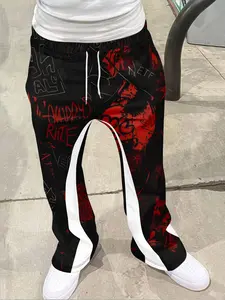 American Graffiti Geometric Fashion Casual Pants, Casual Loungewear Pants, Aesthetic Streetwear Vintage Flare Trousers, Unisex Sporty Long Flared Pants, Trendy Clothing Perfect Gift