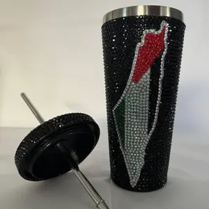 25oz Palestine Rhinestone Tumbler with Straw – Stainless Steel