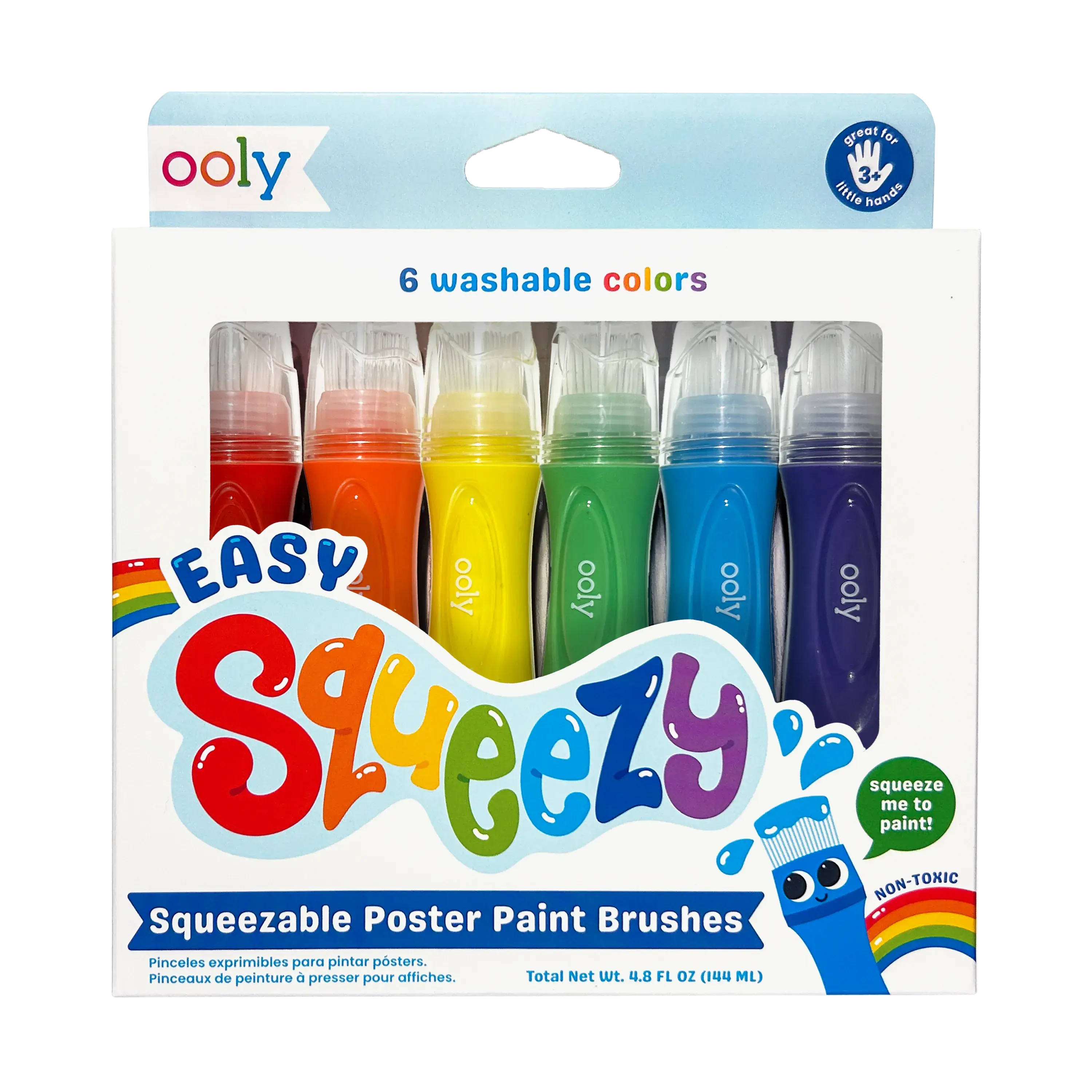 Easy Squeezy Squeezable Poster Paint Brushes - Easy Grip - Set of 6