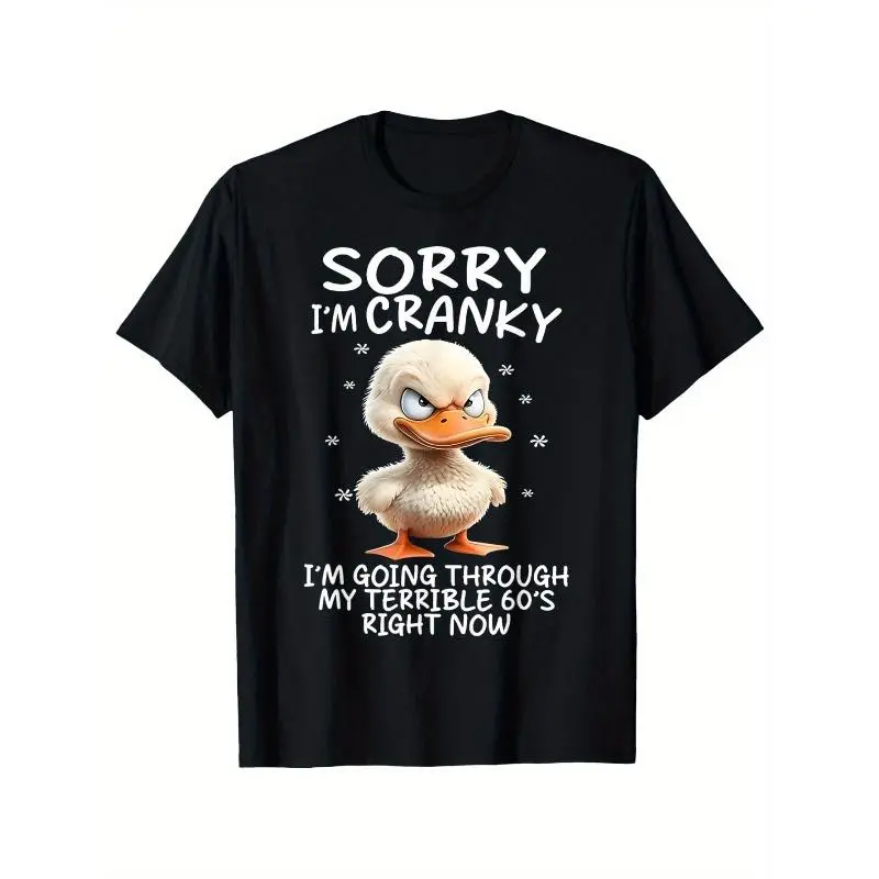 Women's 'Terrible 60s' Duck Graphic T-shirt, Cute Casual Crew Neck Top in Soft 100% Cotton, Lightweight Regular Fit Short Sleeve Tee, Shortsleeve, Fabric, Tshirt, Round Neck, Piece