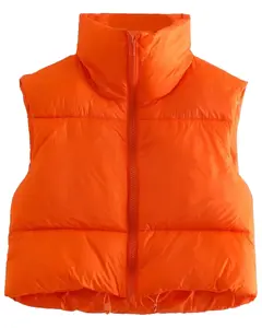 Shiyifa Women's Fashion High Neck Zipper Cropped Puffer Vest Jacket Coat