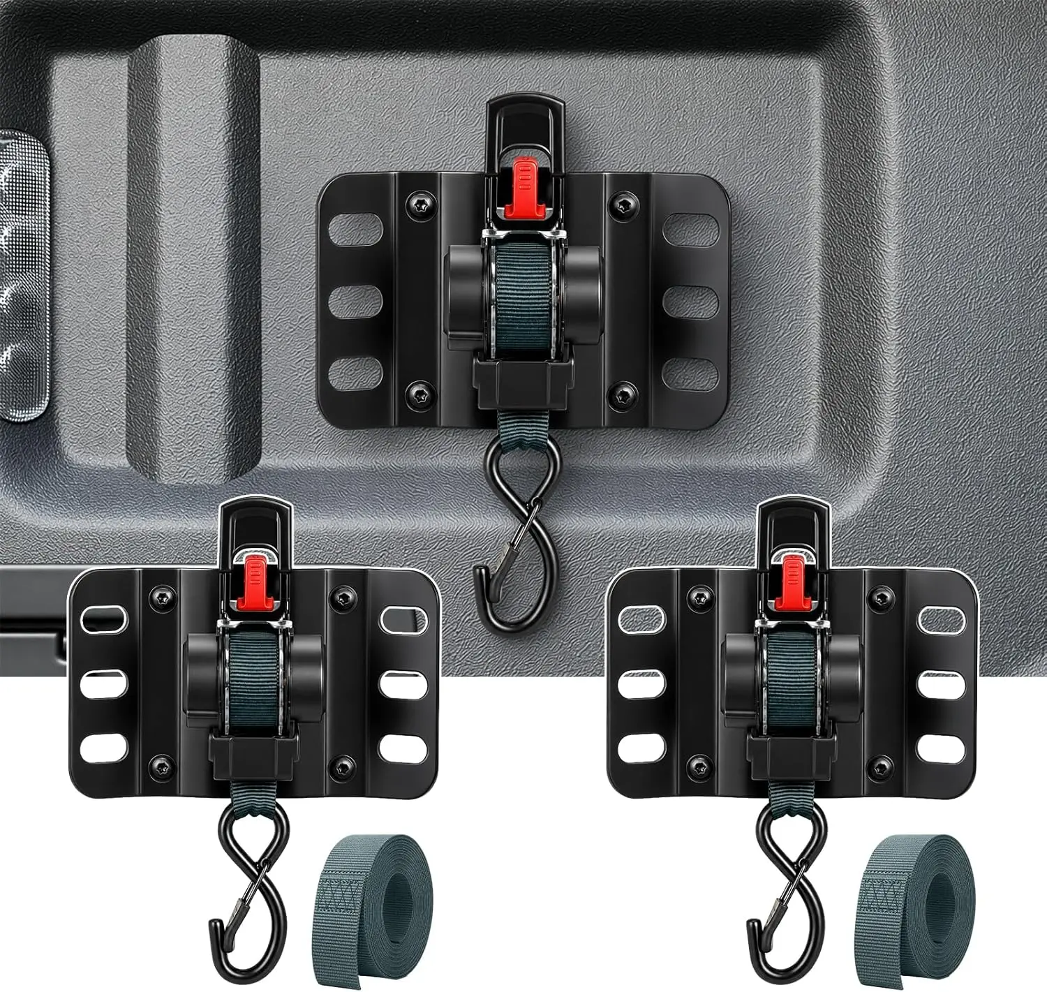 MoKo 2-Pack Automatic Retracting Ratchet Straps for 2015-2026 Ford F150, 9.84ft Quick-Lock, 1500LBS Max Break Strength, Heavy-Duty Rustproof Steel-Coated Outdoor Truck Bed Securing Accessories, Black (auto retracts)