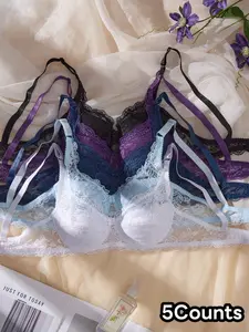 5-Pack Lace Bralette Bundle, Feminine Comfort & Style, Women's Underwear Set, Soft & Breathable, Perfect for Daily Wear, Plant