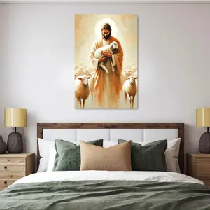 Christ and Sheep Art Print Christian Wall Decoration Easter Canvas Wall Art Y2K Room Decor Girl's Room Decoration Poster Retro Room Decor Whimsical Home Decor Exquisite Art Print High-Quality Poster