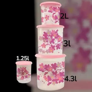 Set de botes toque mágico de Tupperware con diseño de Flor De Cerezo ideales para guardar comida o granos secos