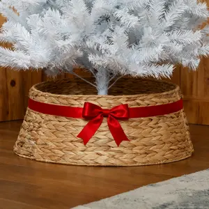24" Hand Woven Natural Hyacinth Christmas Tree Base Cover, Premium Tree Collar for Holiday, Party & Home Decoration