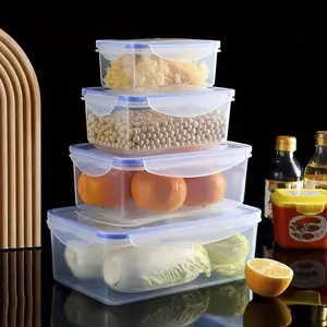 Reusable Plastic Food Storage Boxes Set of 4, Leak-Proof Lids, Hand Washable, Multi-Purpose Kitchen Organizer for Fruits Vegetables Grains