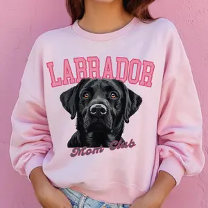 Black Labrador Dog Mom Club Sweatshirt Unisex Relaxed Fit Printed in the USA Clothing Womenswear Casual Comfortable Sweater Athletic 50% Cotton 50% Polyester Soft Fabric