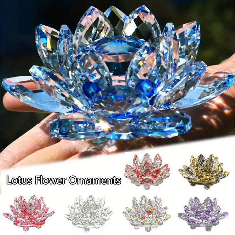 1pc Crystal Lotus Flower Figurine Home Wedding Decoration Glass Craft Collection Paperweight Table Ornaments Souvenir Gifts