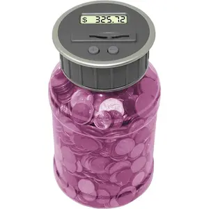 Digital Coin Bank Savings Jar - Automatic Coin Counter Totals all U.S. Coins including Dollars and Half Dollars - Original Style, Transparent Pink Jar