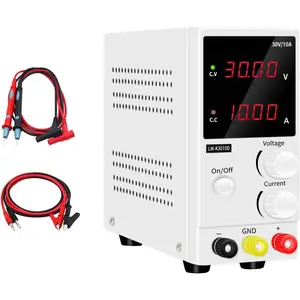 DC Power  Variable 30V 10A, 4-Digital LED Display, Precision Adjustable Regulated Switching Power  Digital with  Leads  Power Cord
