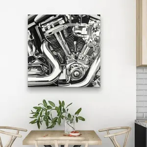 360 stand High-Def Motorcycle Gears & Engine Art Wall Print, 32x32 in Black Artistic Decoration, Man Cave Room Home Decor