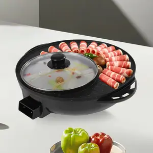 5 in 1 Electric Hot Pot & Grill 1350W Korean BBQ Shabu Shabu Sukiyaki 5L Family Size 5 Temp Settings 110V US Standard for 3-5 People Indoor Cooking Dual Cooking System