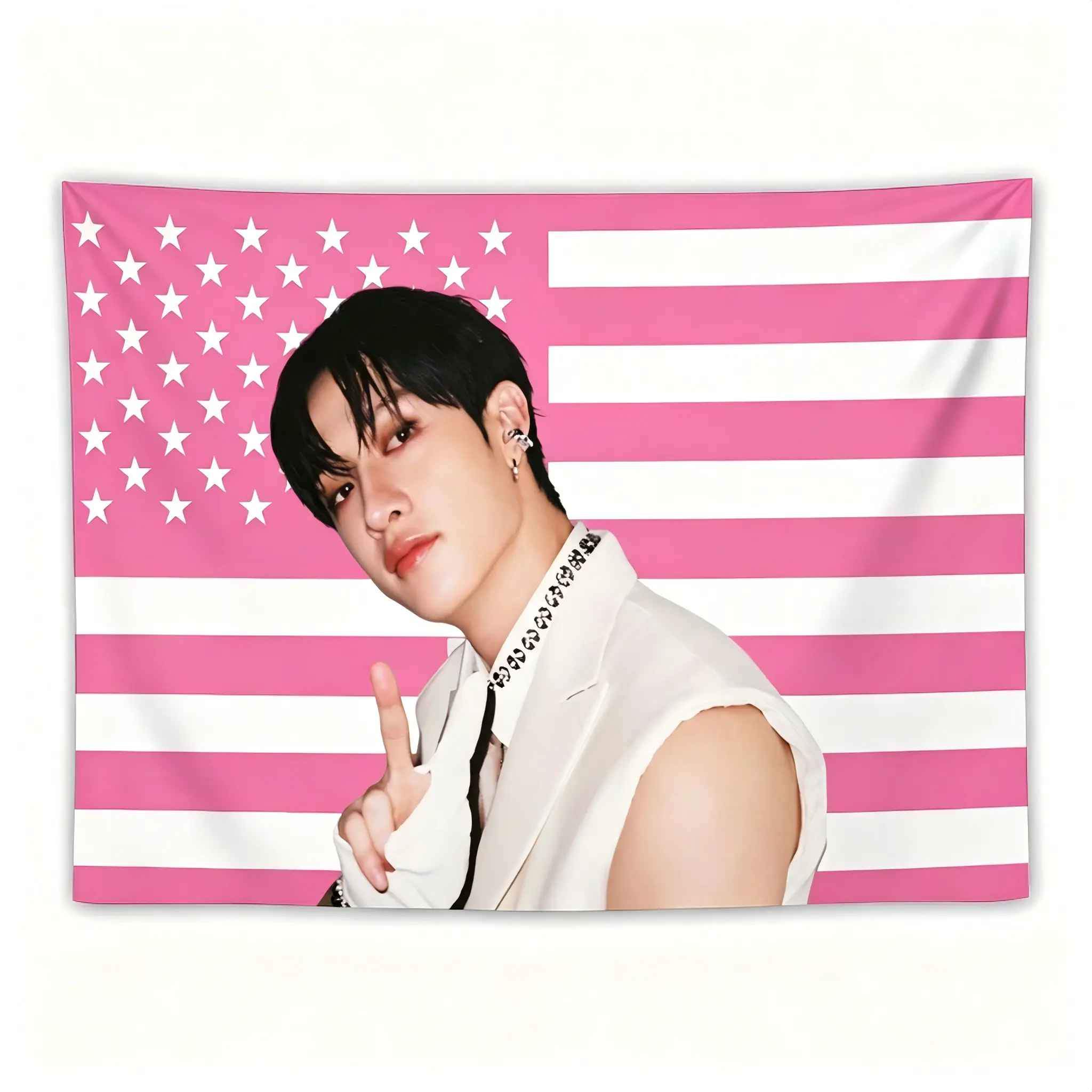 Tapestry Wall Banner, Soft Tone Art Figure Flag Print for Bedroom Indoor Room DecorCustom Aesthetic Tapestry60in x 40in   tapestry   funny tapestry poster home decor banner Stray Band Youngsters Bang Singer Chan American Flag Wall Tapestry  poster  home d
