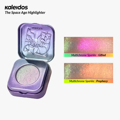 Kaleidos Space Age Multichrome Highlighter - Vegan & Cruel-Free, 0.06oz Luminous Color-Shifting Shimmery Prophecy-Themed Single Makeup Product, Multichrome Duo Compatible with Gifted Brush Sets for Rave Festivals