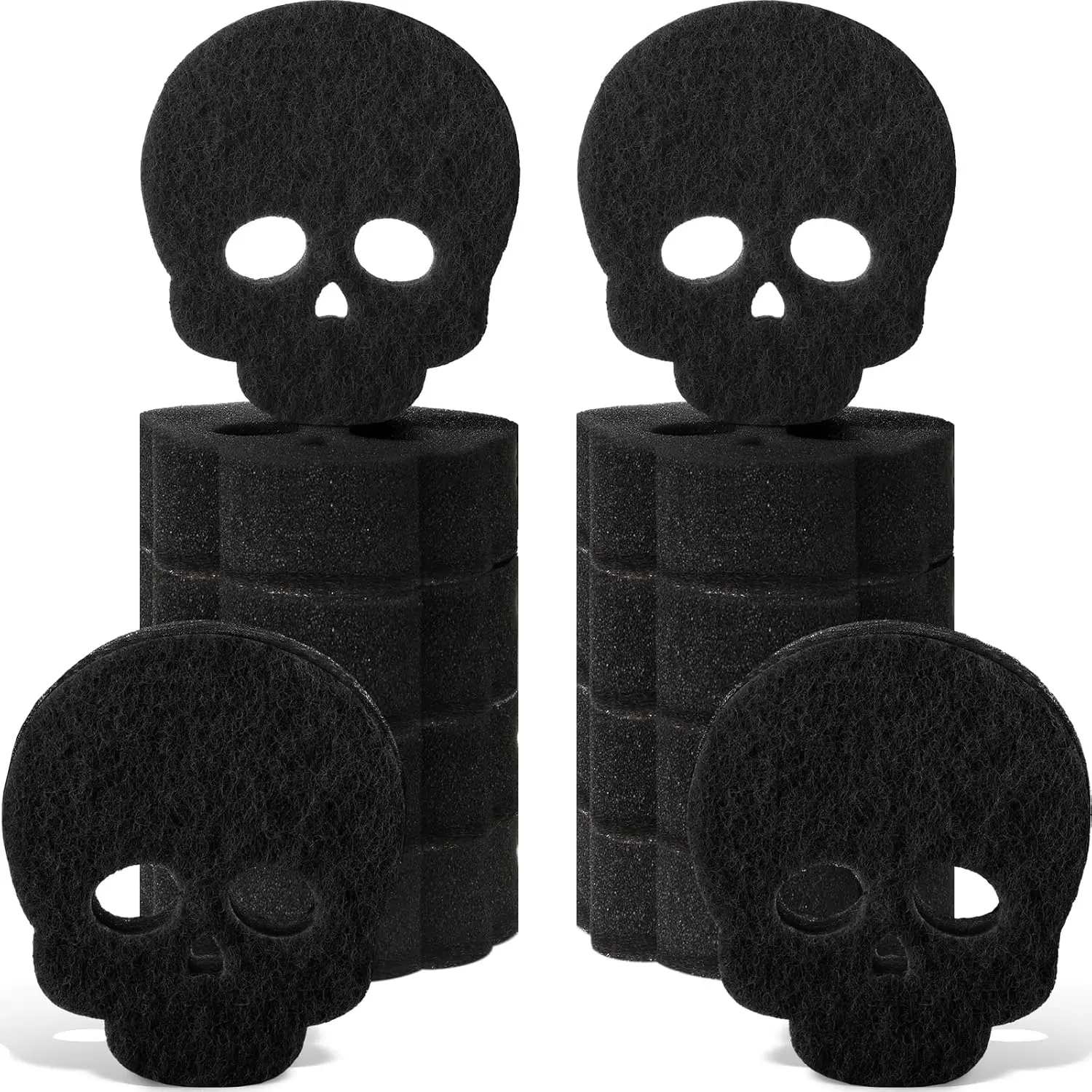 12 Pack Halloween Sponges Bulk Scrubber Black Skull Sponges Dual Sided Dishwashing Non Scratch Skull Kitchen Accessories Dish Scouring