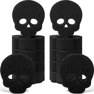 12 Pack Halloween Sponges Bulk Scrubber Black Skull Sponges Dual Sided Dishwashing Non Scratch Skull Kitchen Accessories Dish Scouring