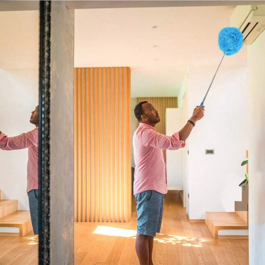 1PC Long-Handled Microfiber Ceiling Fan Duster - Dust-Locking, Reusable, Effortless Cleaning Brush -Ideal For RVs & Home Use(Blue Green Pink)