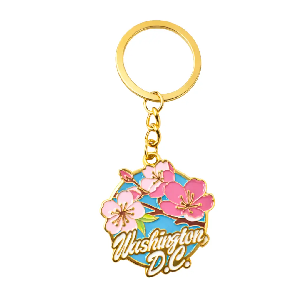 Washington DC Cherry Blossom Round Metal Compact Keychain, Fashion Accessory Keychains for Daily Use, Compact Keychain Keychains