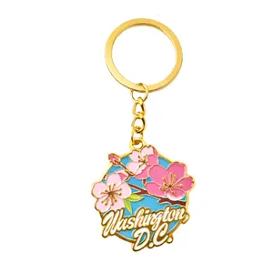 Washington DC Cherry Blossom Round Metal Keychain