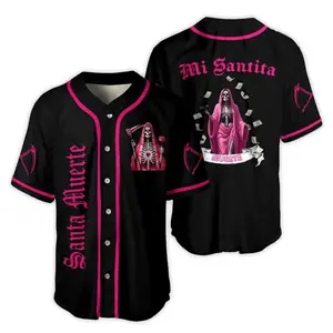 Santa Muerte Baseball Jersey Mexican Jersey Shirt, Jersey For Him For Her Style Button Down, Skeleton Baseball jersey