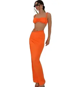 Sexy Braided Knot Bralette Top and Straight Maxi Skirt Elegant Set Womenswear