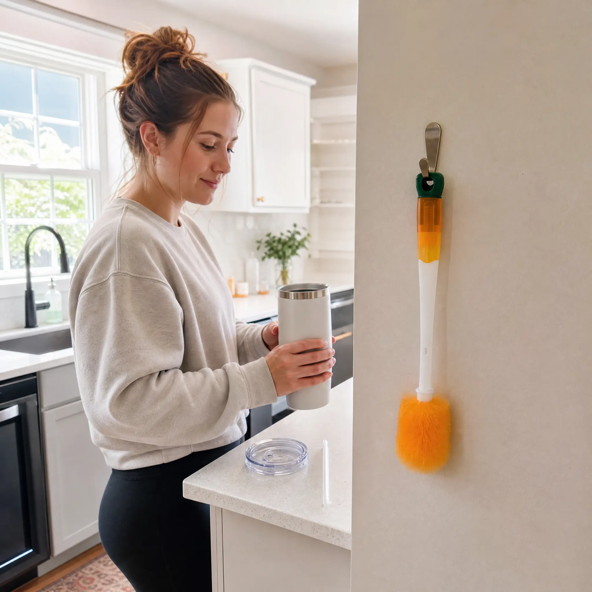 Aesthetic 5-in-1 Tumbler Cleaning Wand | Space-Saving Minimalist Cup & Lid Straw Port Cleaner for Stanley & Hydro Flask Home Kitchen Brush