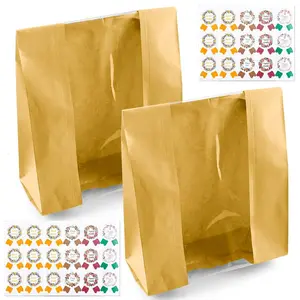 Enenes Paper Bread Bags 50 PCS Kraft Paper Bread Bags Paper Bakery Bag for Homemade Bread Cookie Bags with Window and Label Seal Stickers
