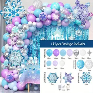 133PCS Snowball Balloon Garland Set - Blue, Purple and White for Winter Parties, Birthdays and Indoor/outdoor Decorations