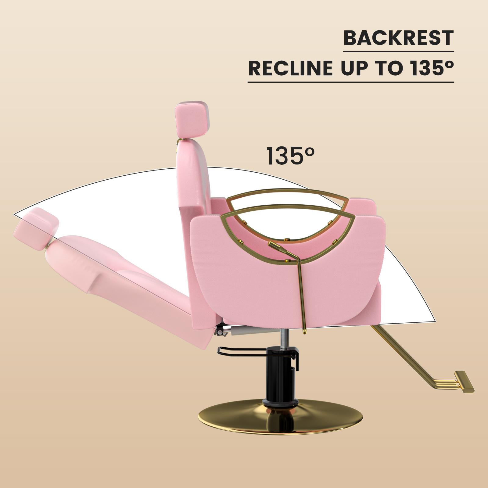 Hydraulic Salon Chair with Reclining 360° Swivel Pink Gold Height Adjustable Hair Stylist Chair for Clients Salon Barbershop Home